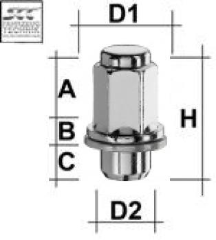 Dado della ruota M12x1.5 Testa piatta SW-21 L-47.5 argento