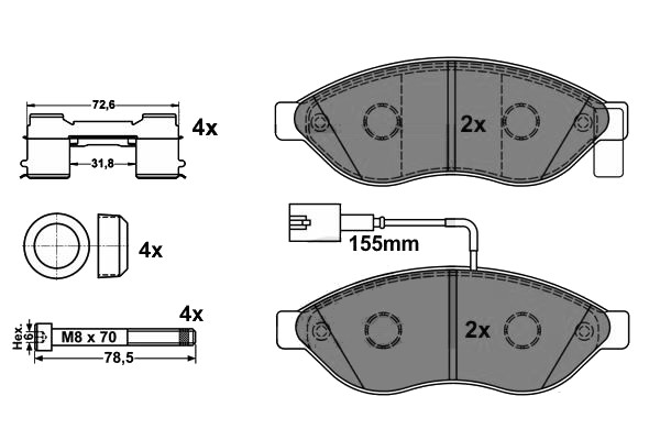 Pastiglie freni anteriore Jumper / Boxer 1600 (2.2HDi/3.0HDi)