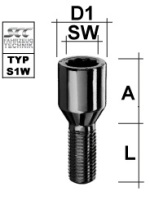 Boulon de roue M12x1.25 Cône 60° SW-Étoile L-28 schwarz