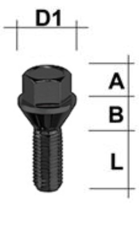 Lug bolt M12x1.25 Conical 60° SW--17 L--36 black