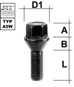 Bullone della ruota M14x1.5 Cono 60° SW-17 L-50 nero