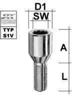 Radschraube M12x1.25 Kegel 60° SW-Stern L-36 verzinkt
