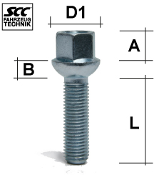 Boulon de roue M12x1.5 Sphérique R12 SW-17 L-28 argent
