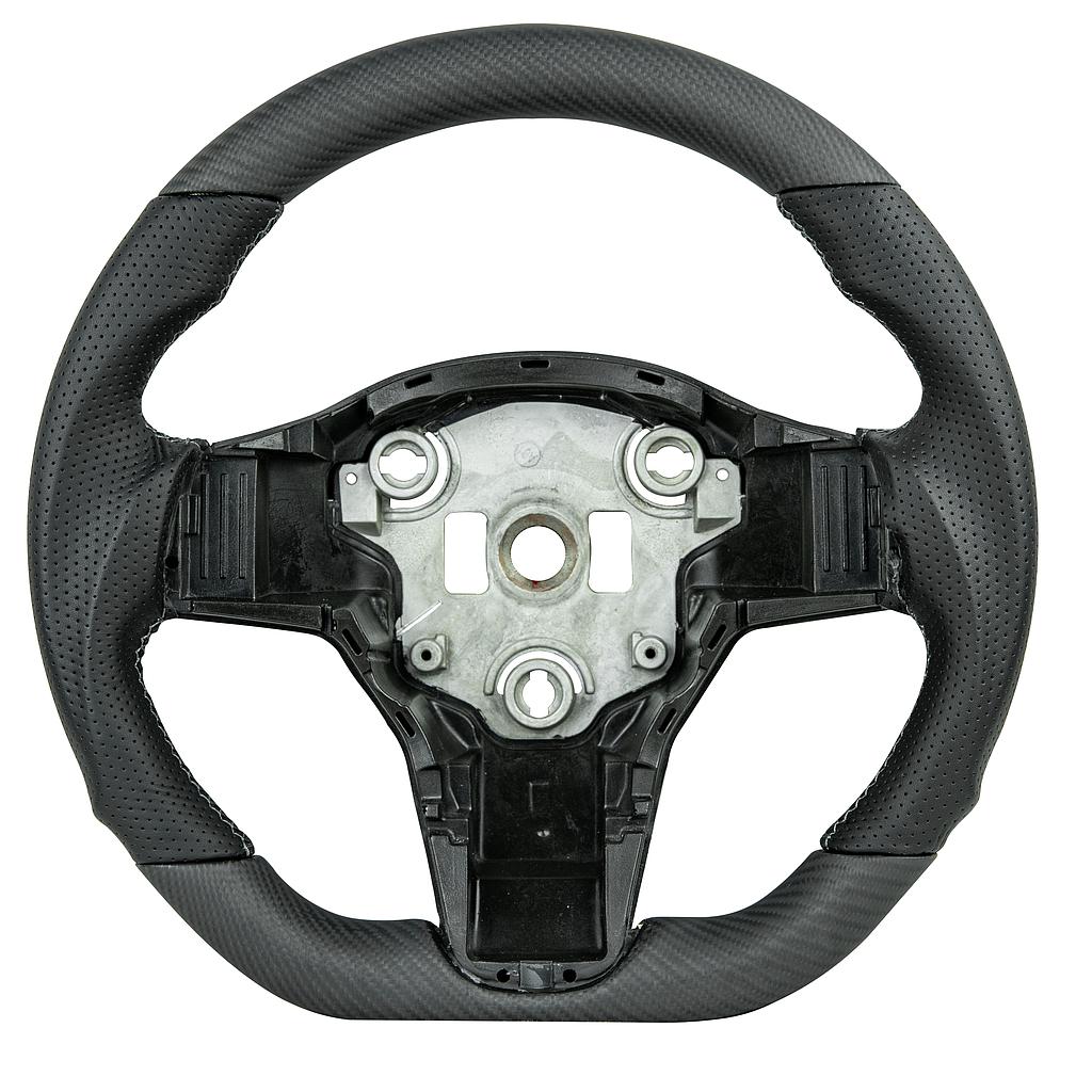 Carbon matt/Leder Lenkrad Tesla Model 3, graue Naht