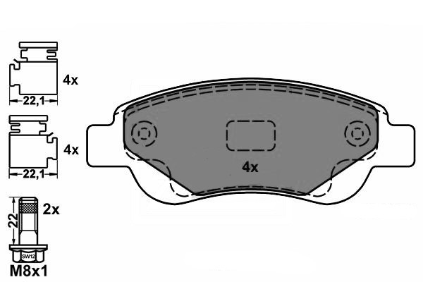 PSA (1.0i/1.4HDi) Brake pads front