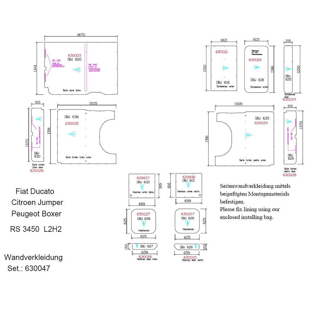 Pannelli laterali, L2 H2 Jumper / Boxer / Ducato 2006- / 22-pezzi