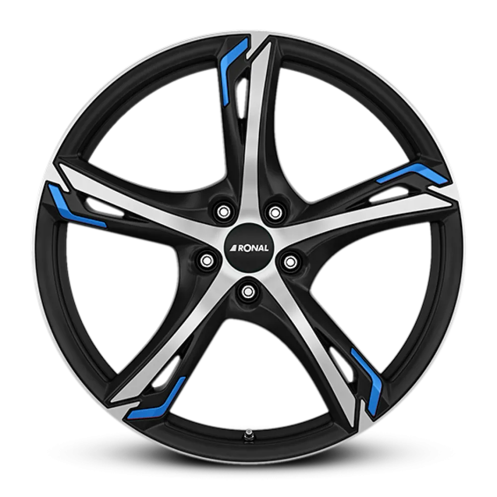 RONAL R62 Blue JET BLACK-MATT-FRONT CUT 8.5x20 ET50 5x112 76.0