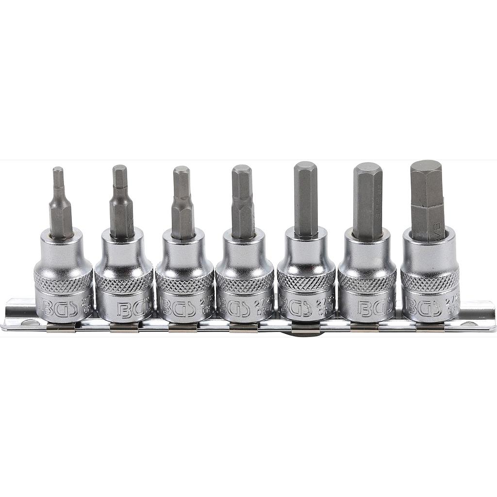 Bit-Einsatz-Satz | Antrieb Innenvierkant 10 mm (3/8&quot;) | Innensechskant 1/8&quot; - 3/8&quot; | Zollgrössen | 7-tlg.