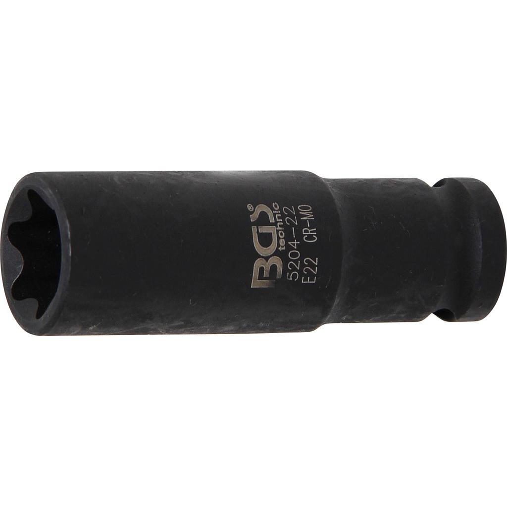 Kraft-Steckschlüssel-Einsatz E-Profil, tief | Antrieb Innenvierkant 12,5 mm (1/2&quot;) | SW E22