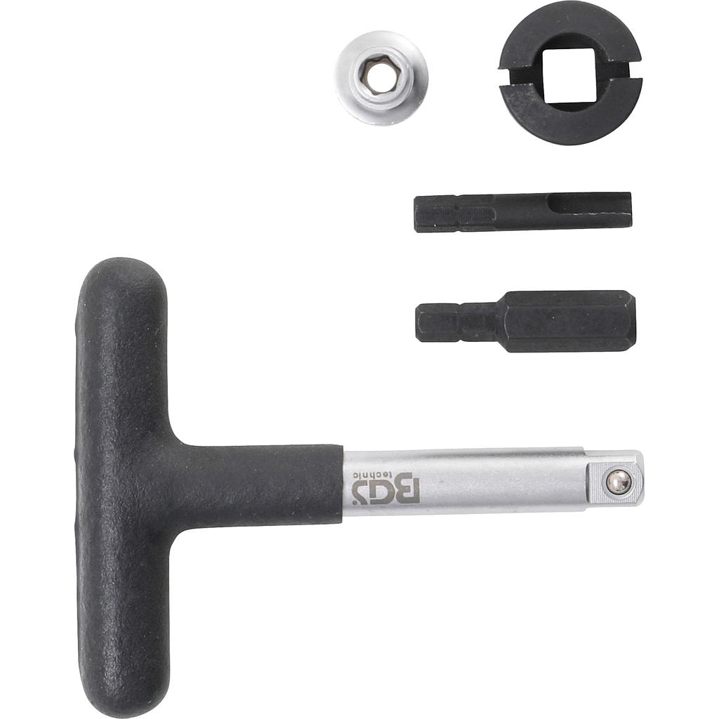 Universal-Öldienst-Schlüssel-Satz | für Kunststoff-Ölablassschrauben | Antrieb Aussensechskant 6,3 mm (1/4&quot;) / Abtrieb Aussenvierkant 10 mm (3/8&quot;) | 5-tlg.